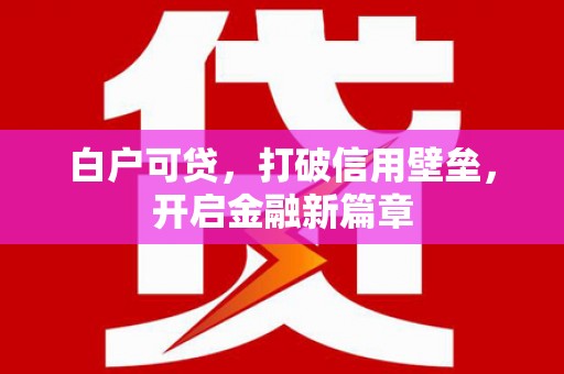 海端白户可贷，打破信用壁垒，开启金融新篇章